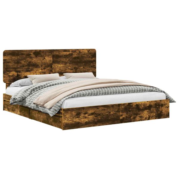 vidaXL Lit de Rangement Ch&ecirc;ne fum&eacute; 180 x 200 cm Bois d'ing&eacute;nierie