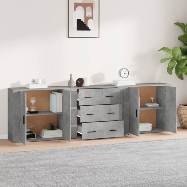 vidaXL Buffets 3 pcs gris b&eacute;ton bois d'ing&eacute;nierie
