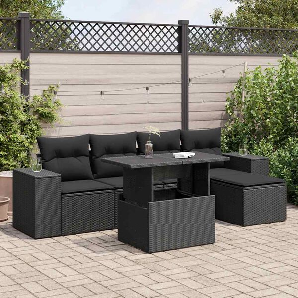 vidaXL Salon de jardin 6 pcs avec coussins noir r&eacute;sine tress&eacute;e