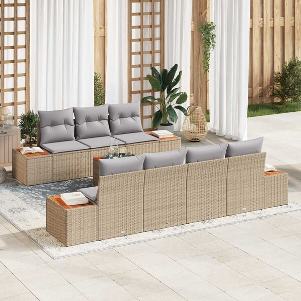 vidaXL Ensemble de canap&eacute; de jardin 8 pcs Beige Poly rotin