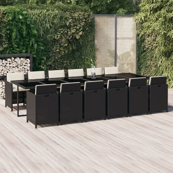 vidaXL Ensemble &agrave; manger de jardin coussins 13 pcs R&eacute;sine tress&eacute;e Noir