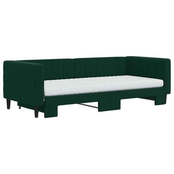 vidaXL Lit de jour avec gigogne et matelas vert fonc&eacute; 90x200cm velours