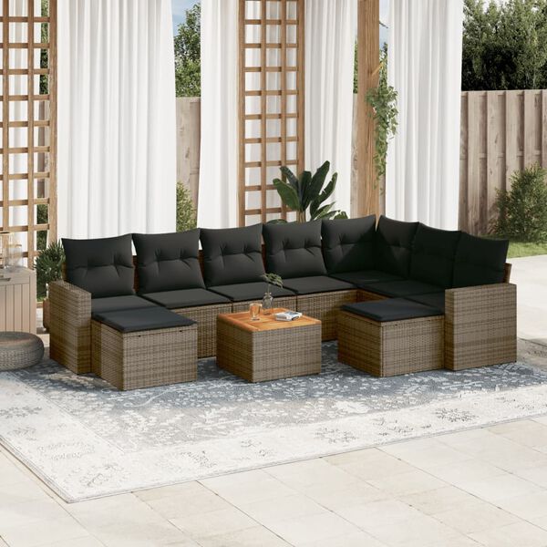 vidaXL Salon de jardin avec coussins 10 pcs gris résine tressée