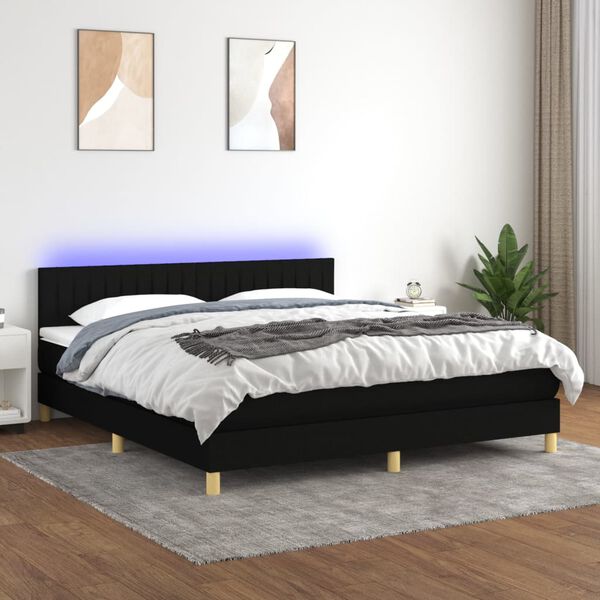 vidaXL Sommier &agrave; lattes de lit avec matelas LED Noir 160x200 cm Tissu