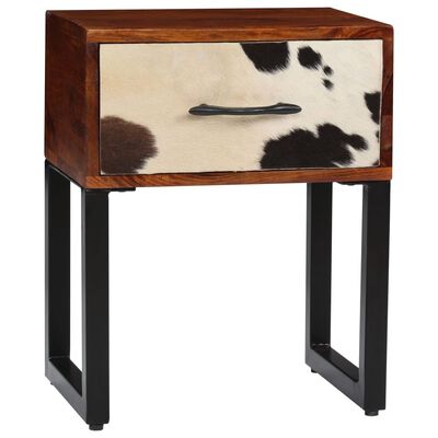 vidaXL Table de chevet Bois de Sesham et cuir véritable 40x30x50 cm