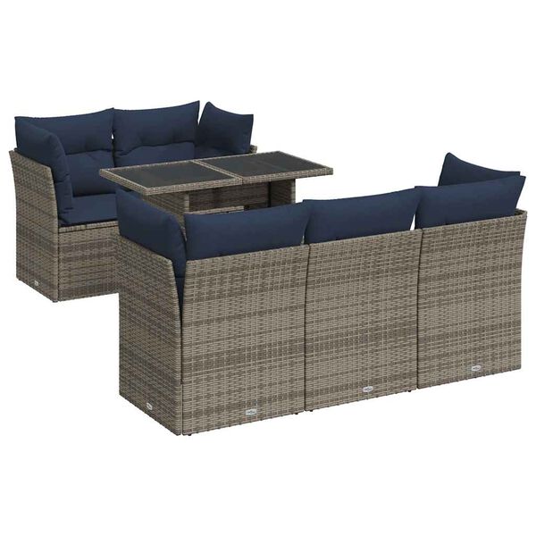 vidaXL Salon de jardin avec coussins 6 pcs gris r&eacute;sine tress&eacute;e acacia