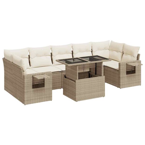 vidaXL Salon de jardin avec coussins 8 pcs beige r&eacute;sine tress&eacute;e