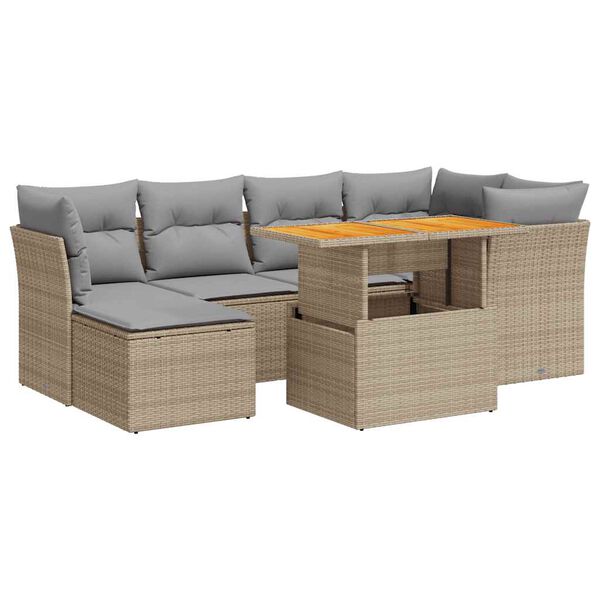 vidaXL Salon de jardin avec coussins 7 pcs beige r&eacute;sine tress&eacute;e