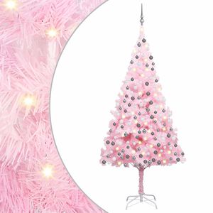 vidaXL Arbre de No&euml;l artificiel pr&eacute;-&eacute;clair&eacute; et boules rose 210 cm PVC
