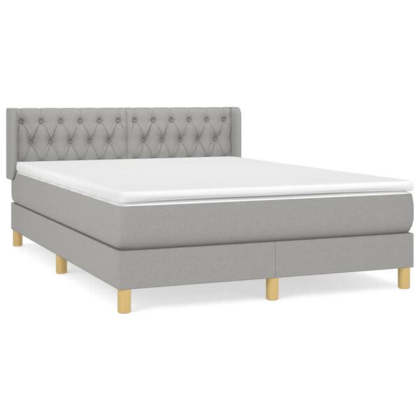 vidaXL Sommier &agrave; lattes de lit avec matelas Gris clair 140x190cm Tissu