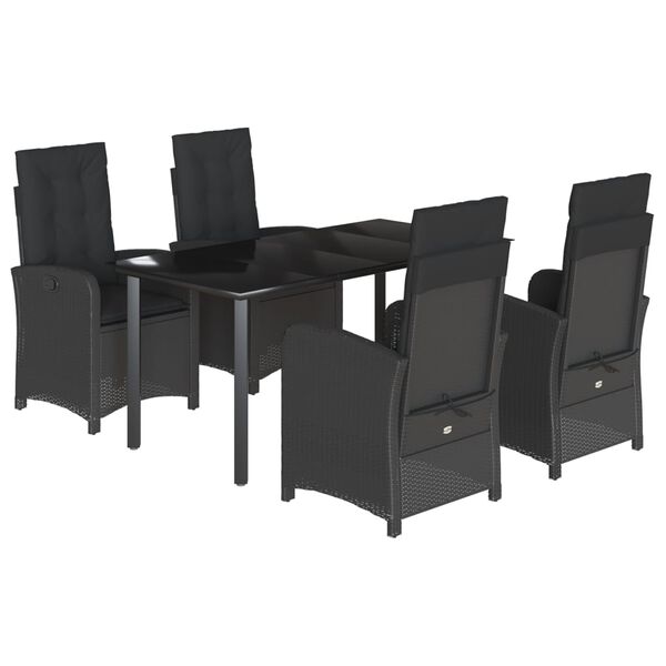 vidaXL Ensemble &agrave; manger de jardin coussins 5pcs Noir R&eacute;sine tress&eacute;e
