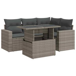 vidaXL Salon de jardin 5 pcs avec coussins gris r&eacute;sine tress&eacute;e