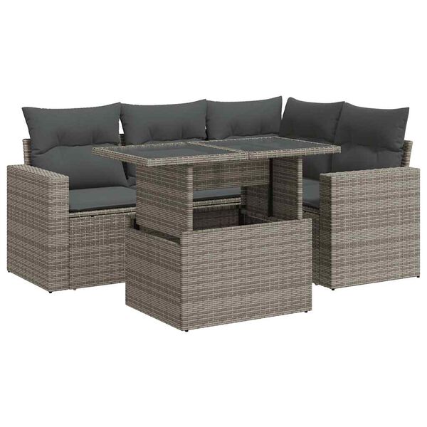 vidaXL Salon de jardin 5 pcs avec coussins gris r&eacute;sine tress&eacute;e