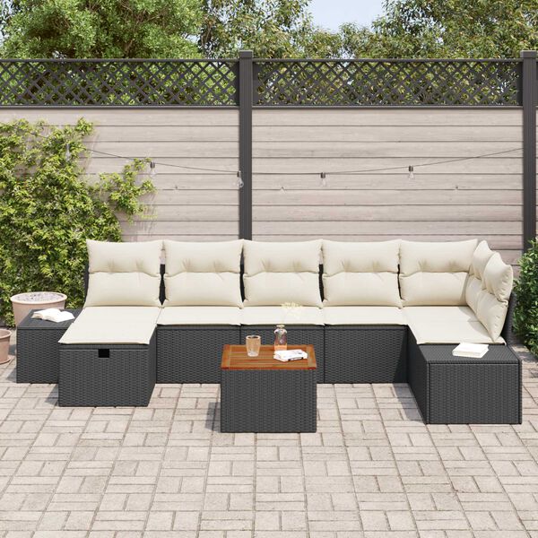 vidaXL Ensemble de canap&eacute; de jardin avec coussin 8 pcs Noir Poly rotin