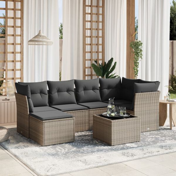 vidaXL Salon de jardin 6 pcs avec coussins gris résine tressée