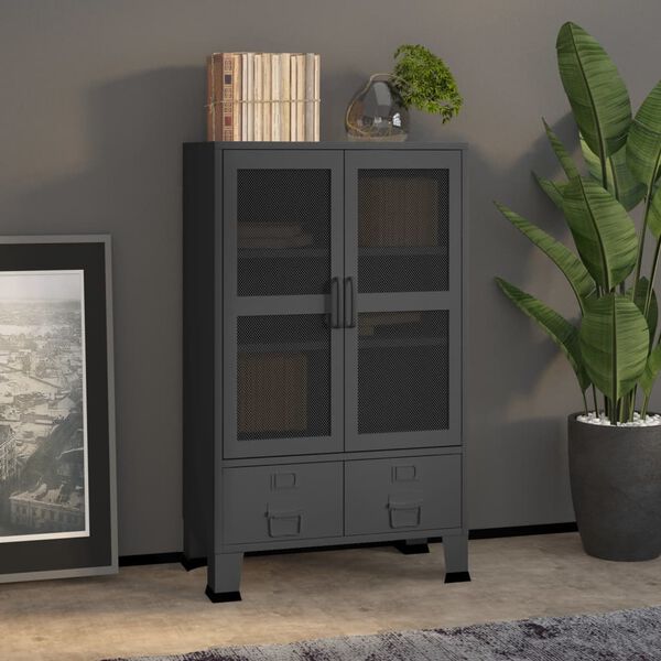 vidaXL Coffre de rangement industriel Anthracite 70x40x115 cm M&eacute;tal