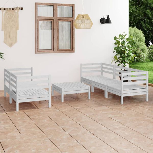 vidaXL Salon de jardin 6 pcs blanc bois de pin massif