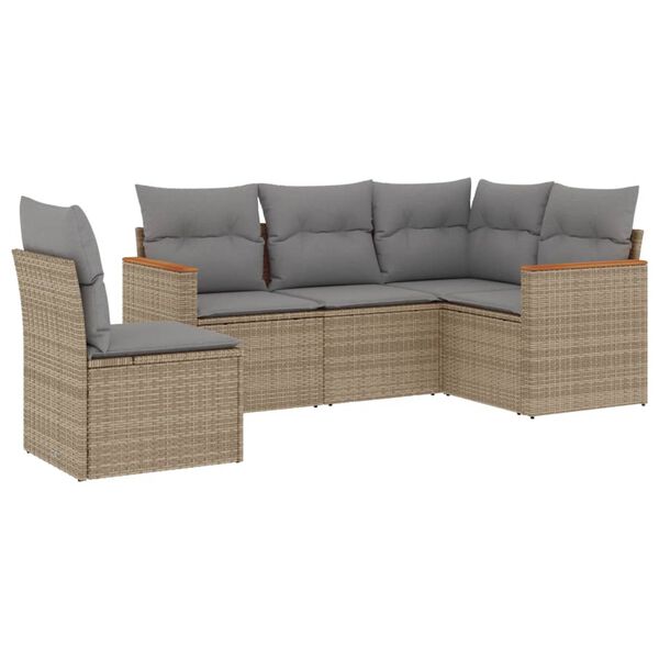 vidaXL Salon de jardin avec coussins 5 pcs beige r&eacute;sine tress&eacute;e