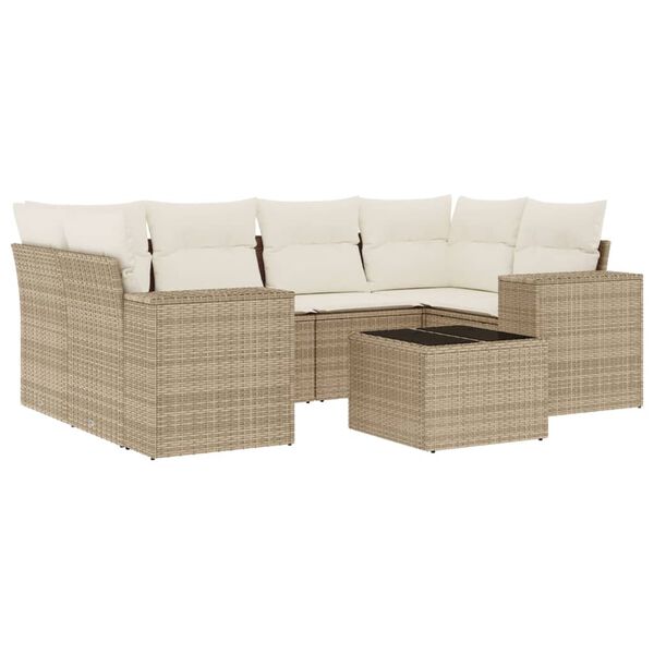 vidaXL Salon de jardin avec coussins 7 pcs beige r&eacute;sine tress&eacute;e
