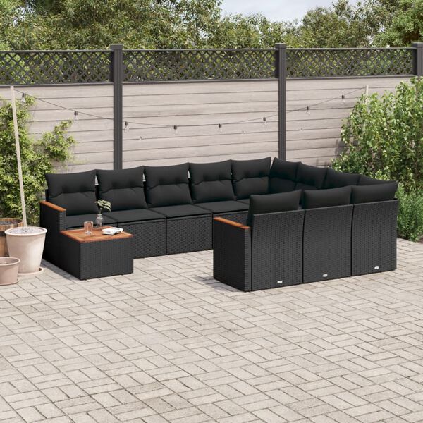 vidaXL Salon de jardin 11 pcs avec coussins noir r&eacute;sine tress&eacute;e