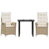 vidaXL Ensemble &agrave; manger de jardin et coussins 3 pcs Beige poly rotin