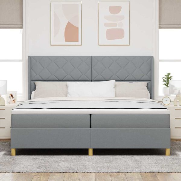 vidaXL Lit &agrave; ressorts avec matelas Gris clair 200 x 200 cm tissu