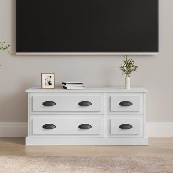vidaXL Meuble TV blanc brillant 100x35,5x45 cm bois d'ingénierie