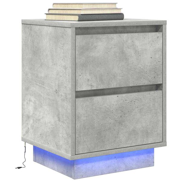 VidaXL Table de chevet avec lumières LED gris béton 38x34x50 cm