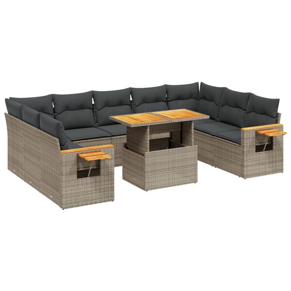 vidaXL Salon de jardin 11 pcs avec coussins gris r&eacute;sine tress&eacute;e