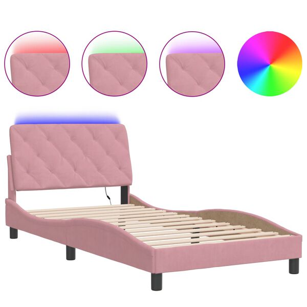 vidaXL Cadre de lit avec LED sans matelas rose 100x200 cm velours