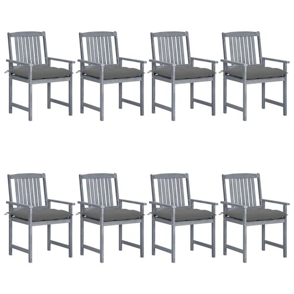 vidaXL Chaises de jardin et coussins lot de 8 Bois acacia solide Gris