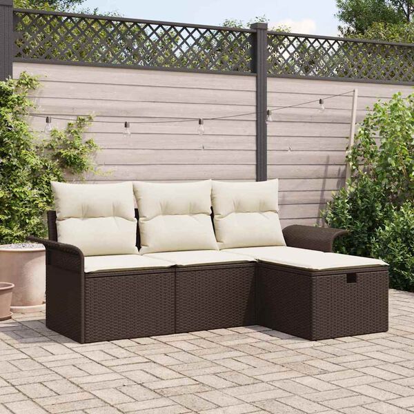 vidaXL Ensemble de canapé de jardin 4 pcs Marron et Crème polyrotin