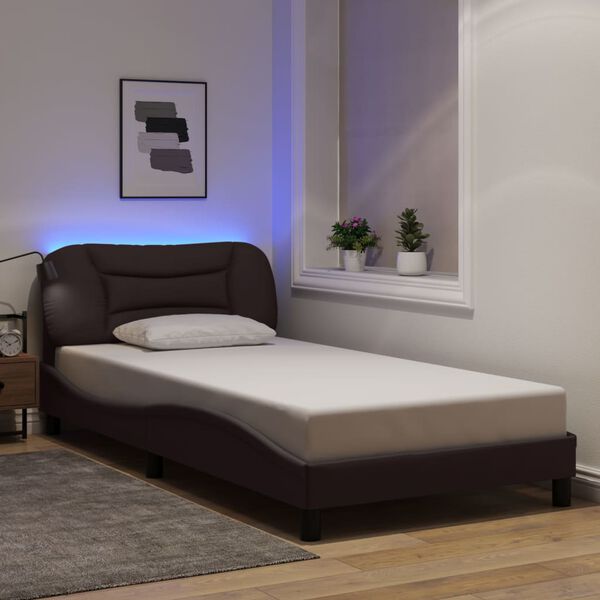 vidaXL Cadre de lit avec LED sans matelas Hvar marron fonc&eacute; 100x200cm tissu