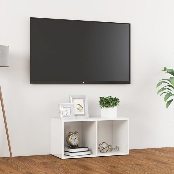 vidaXL Meuble TV blanc brillant 72x35x36,5 cm bois d&rsquo;ing&eacute;nierie