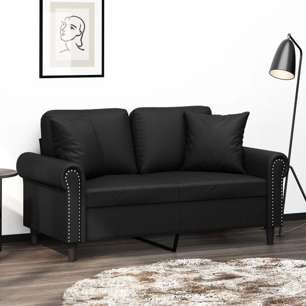 vidaXL Canapé 2 places avec oreillers décoratifs noir 120cm similicuir
