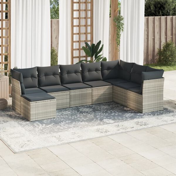 vidaXL Salon de jardin 8 pcs avec coussins gris clair r&eacute;sine tress&eacute;e