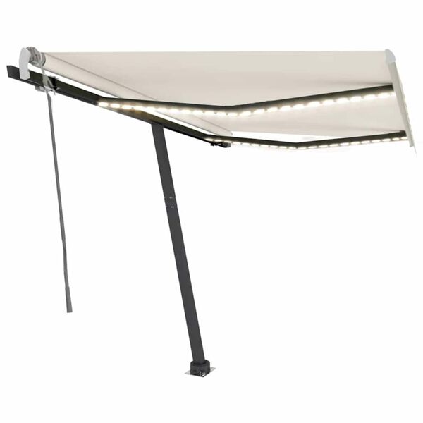 vidaXL Auvent manuel r&eacute;tractable avec LED 350x250 cm Cr&egrave;me