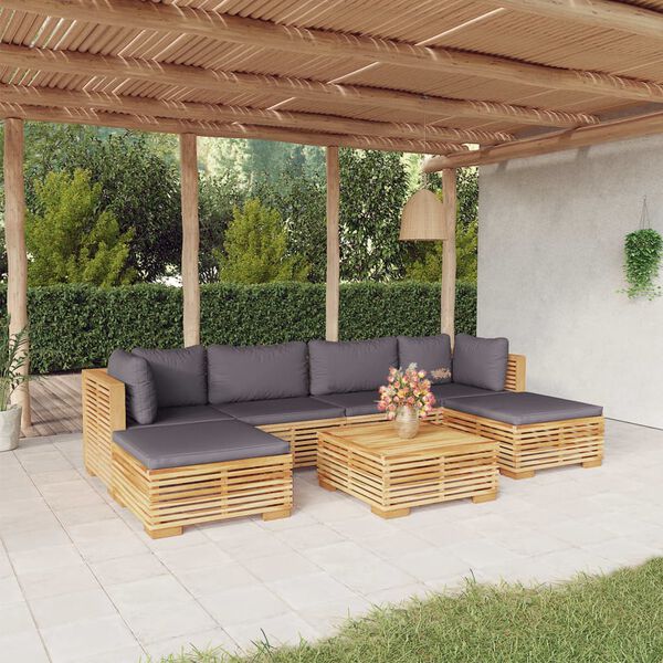 vidaXL Salon de jardin 7 pcs avec coussins Bois de teck solide