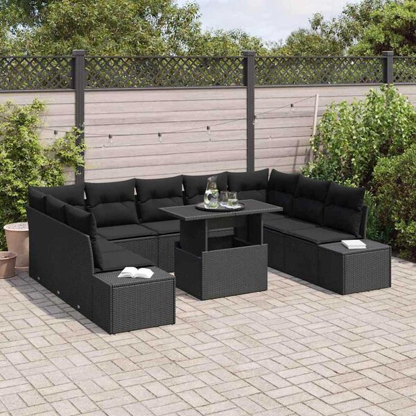 vidaXL Ensemble de canap&eacute; de jardin 10 pcs Noir Poly rotin