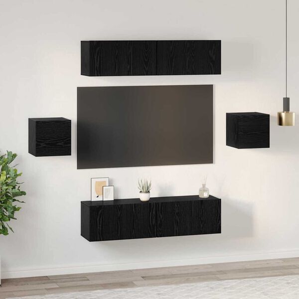 vidaXL Ensemble meuble TV 6 pcs Ch&ecirc;ne noir Bois d'ing&eacute;nierie