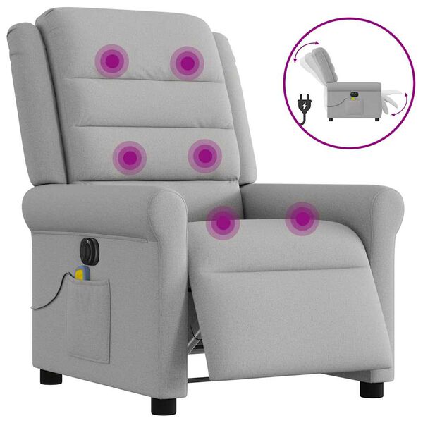 vidaXL Fauteuil de massage inclinable &eacute;lectrique gris nuage tissu