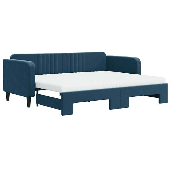 vidaXL Lit de jour avec lit gigogne et matelas bleu 90x200 cm velours