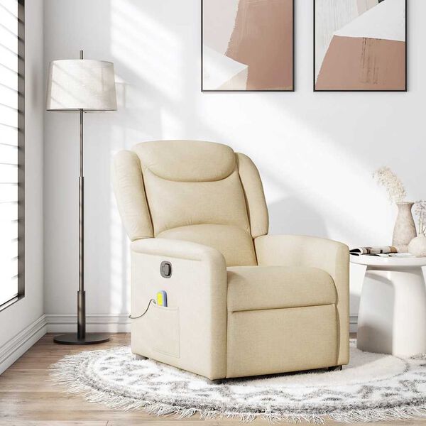 vidaXL Fauteuil de massage inclinable Cr&egrave;me Tissu