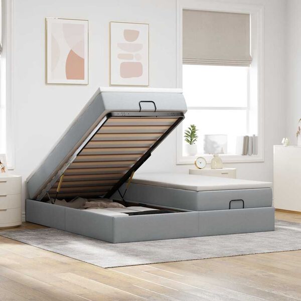 VidaXL Cadre de lit ottoman et matelas gris clair 160x200cm tissu