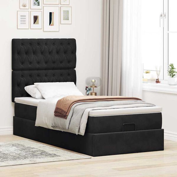 vidaXL Cadre de lit ottoman avec matelas noir 90x190 cm velours