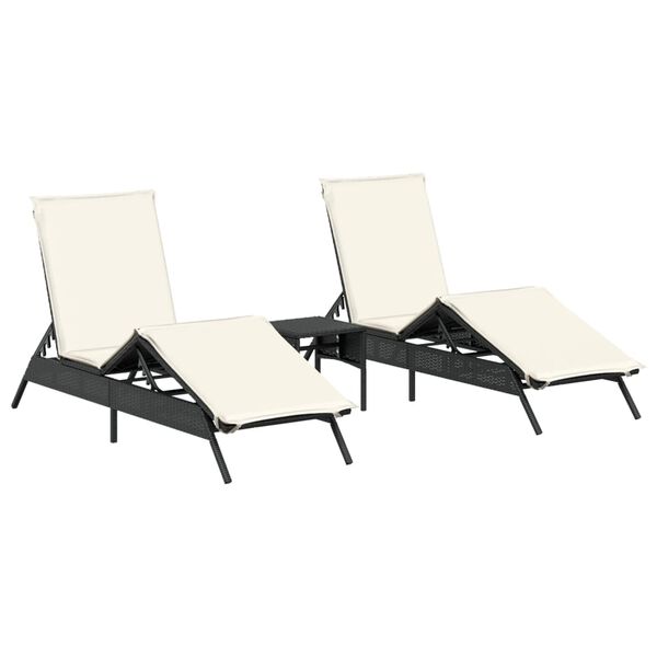 vidaXL Chaises longues lot de 2 avec table noir résine tressée
