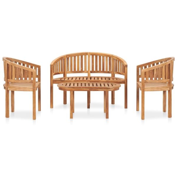 vidaXL Salon de jardin 4 pcs en forme de banane Bois de teck solide