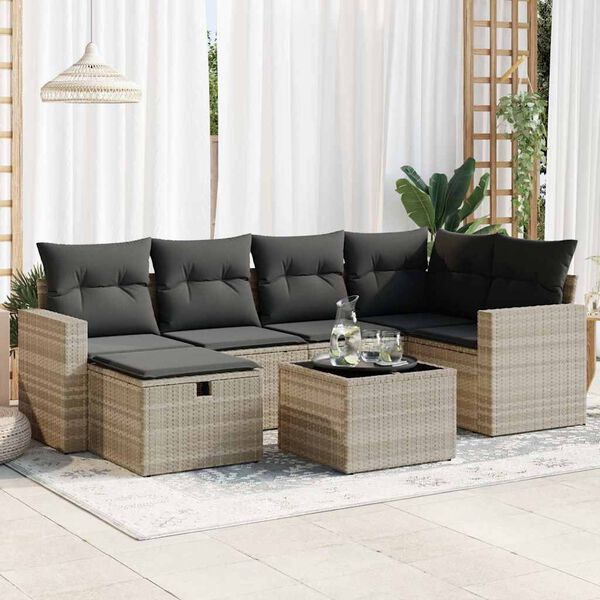 vidaXL Salon de jardin avec coussins 7 pcs gris clair r&eacute;sine tress&eacute;e