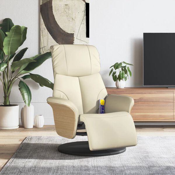 vidaXL Fauteuil inclinable de massage et repose-pieds cr&egrave;me similicuir