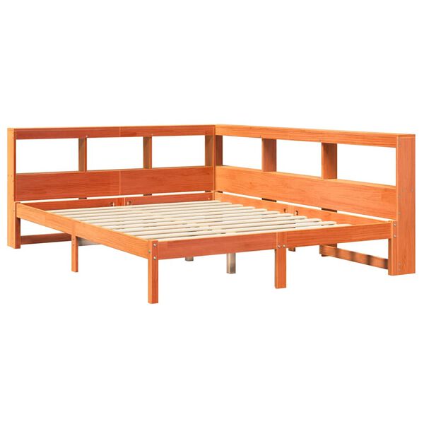 vidaXL Lit bibliothèque sans matelas cire marron 140x200 cm pin massif